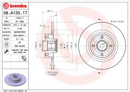 JARRULEVY TAKA BREMBO (SIS.LAAKERIN+ABS RENKAAN) SCENIC 270MM